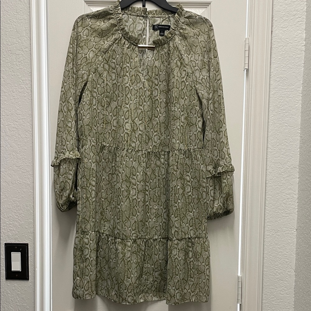 INC International Concepts Olive Snake Print Long Sleeve Dress